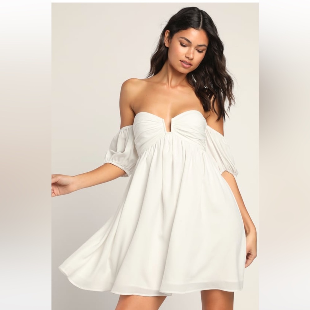 Lulus My Dream Date White Off-The-Shoulder Mini Dress